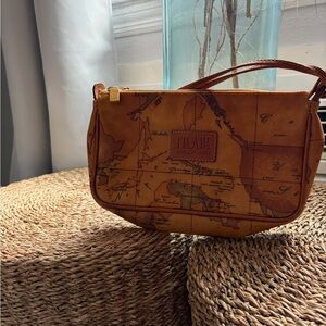 Alviero Martini Tan Map-Print Wristlet